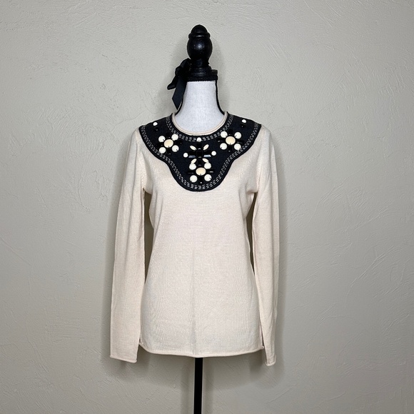 Tory Burch Embellished Ivory Sweater - Picture 2 of 11